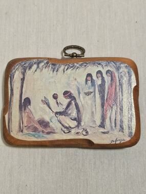 Ted De Grazia - Medicine Man Print On Wood Plaque 4"x5" - VTG